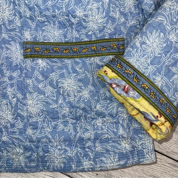 VINTAGE Reversible Quilt Stitch Cotton Jacket Yellow Paisley and Blue - Picture 6 of 7